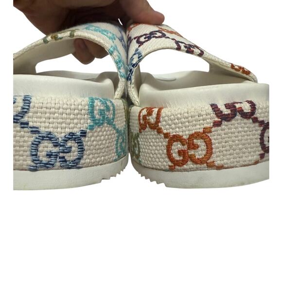 Gucci Embroidered Logo Platform Slide Sandals Sz. 39 (US 9) - Picture 4 of 11